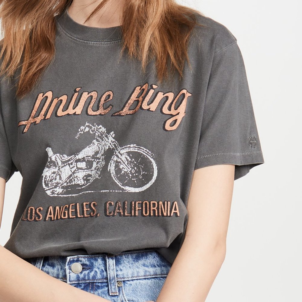Anine Bing Lili Gun Powder Motorcycle Tee, size XS.